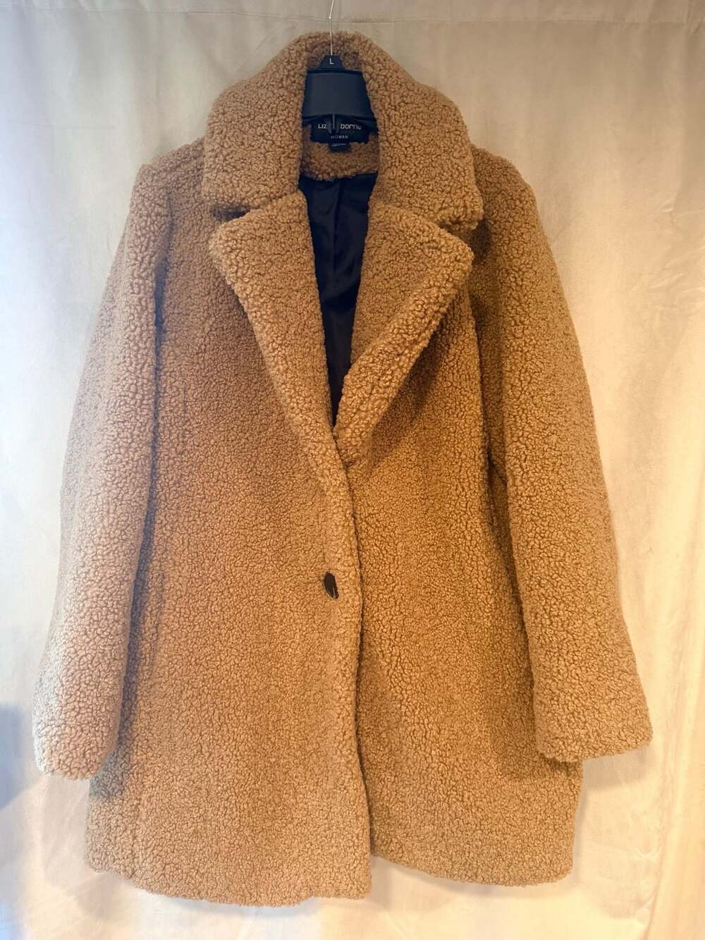 Liz Claiborne Faux Fur Coat Size 1X Brown Teddy Bear Sherpa Jacket